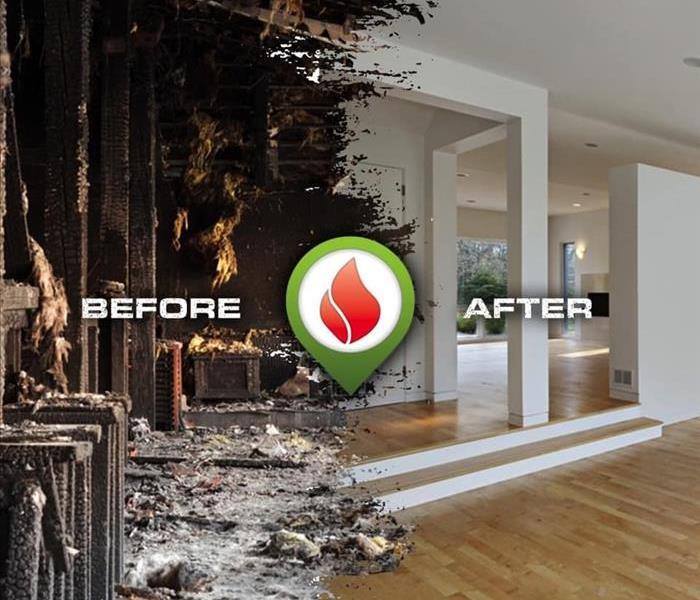 Shows before and after fire damage cleanup
